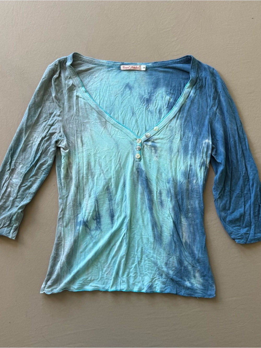 Y2K Casual Freedom Tie Dye Scoop Neck Henley Top